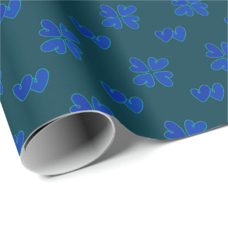 Mazipoodles Blauwe harten op donker Blauwgroen Cadeaupapier