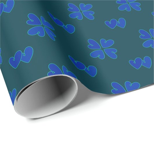 Mazipoodles Blauwe harten op donker Blauwgroen Cadeaupapier (Rol Hoek)