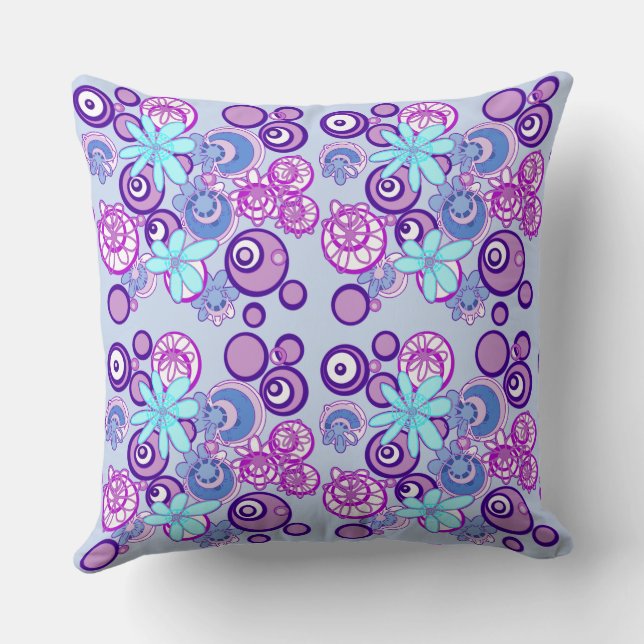 Mazipoodles Bloembellen - Paarse Blauw Wit Kussen (Achterkant)