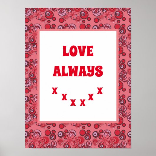 Mazipoodles Bloemen Bubbels Liefde Kiss Rood 2 Poster (Voorkant)