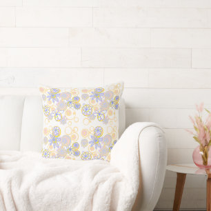 Mazipoodles Bloemen Bubbels Witte Perzik Periwinkl Kussen
