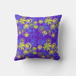 Mazipoodles Bloemen Bubbles Paarse Blauwe Citroen Kussen