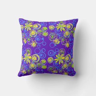 Mazipoodles Bloemen Bubbles Paarse Blauwe Citroen Kussen
