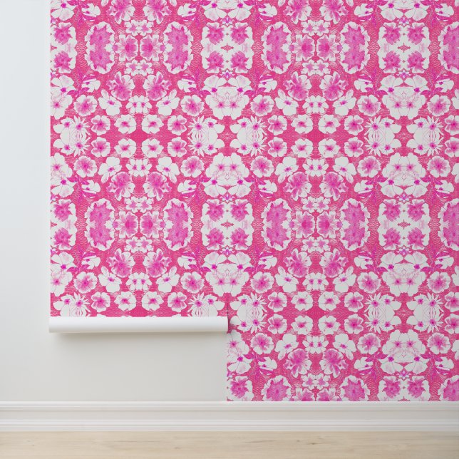 Mazipoodles Botanische tuin - Hot Pink White Behang (Applicatie)