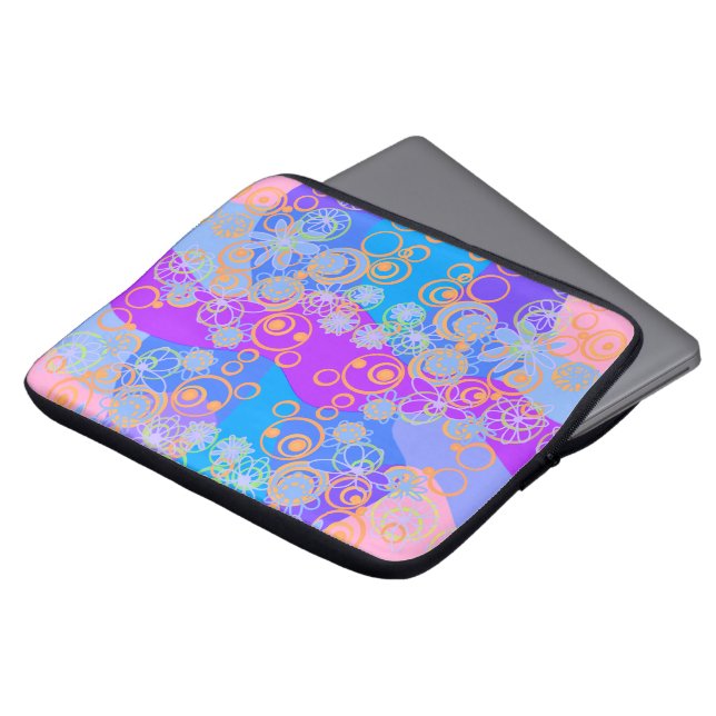 Mazipoodles Floral Bubbles Multi Blauw Sinaasappel Laptop Sleeve (Voorkant top)