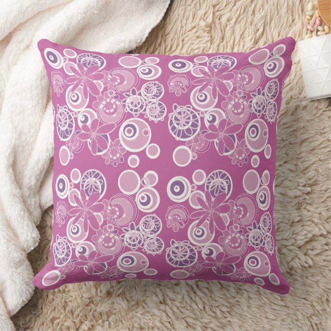 Mazipoodles Floral Bubbles Stoffig Roze Wit Paarse Kussen (Deken)