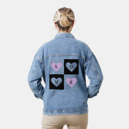 Mazipoodles Harten Abstractie Lila liefde Denim Jacket
