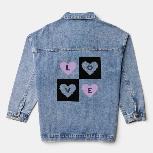 Mazipoodles Harten Abstractie Lila liefde Denim Jacket (Achterkant)