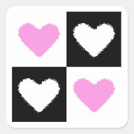 Mazipoodles Harten Abstractie Roze Vierkante Sticker