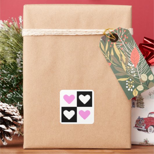 Mazipoodles Harten Abstractie Roze Vierkante Sticker (Feestdagen)