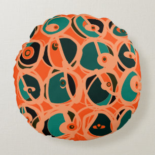 MAZIPOODLES Ik zie oog Oranje Turquoise Zwart Rond Kussen