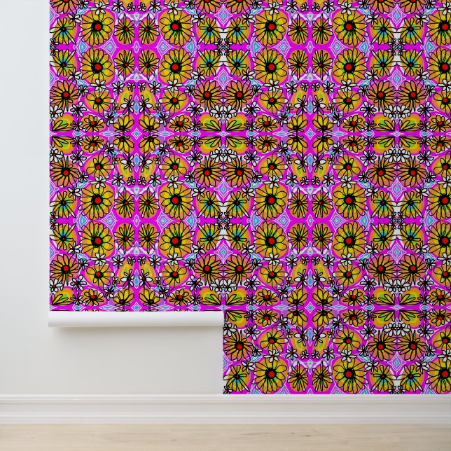 Mazipoodles Liefde Bloemen - Rainbow Black Behang (Applicatie)