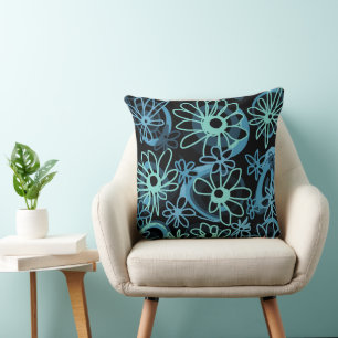 Mazipoodles Liefde Bloemen - Zwart Stoffig Blauw E Kussen