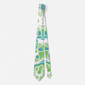 Mazipoodles Love Flowers - Blauwgroen Groen Wit Stropdas (Voorkant)