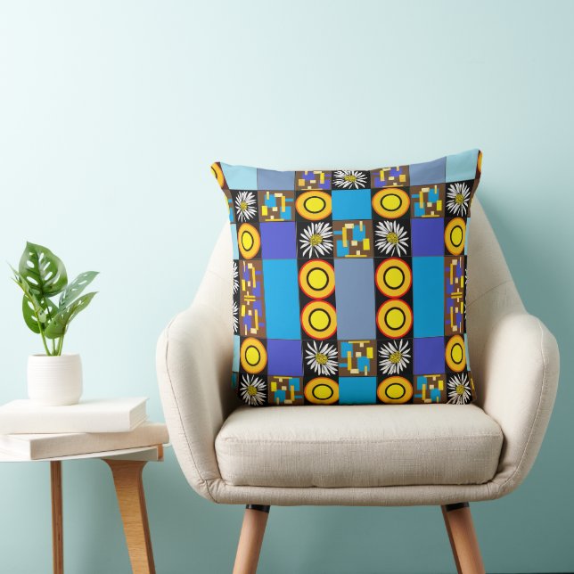 Mazipoodles Patchwork Quilt 3 Blauw Kussen (Stoel)
