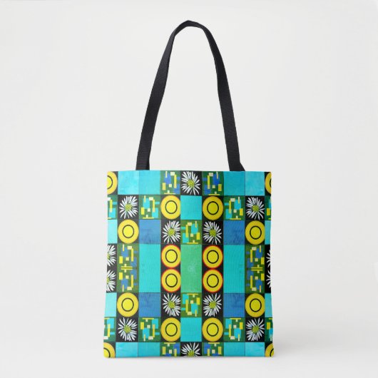 Mazipoodles Patchwork Quilt 5 Turquoise Tote Bag (Voorkant)