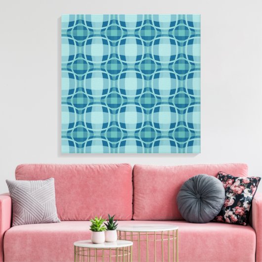 Mazipoodles Square Circle Plaid Baby Blue Canvas Afdruk (Insitu (Woonkamer))