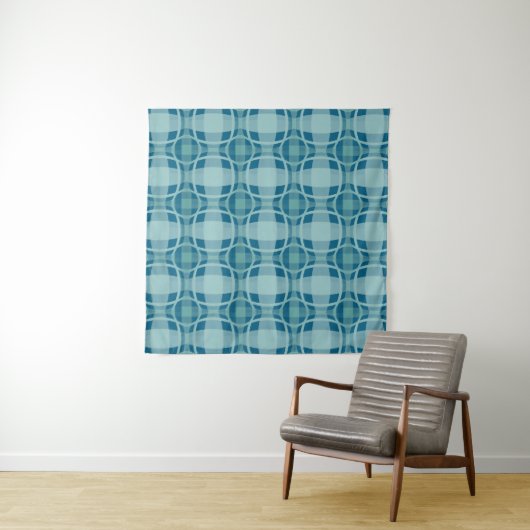 Mazipoodles Square Circle Plaid Baby Blue Wandkleed (In Situ (horizontaal))