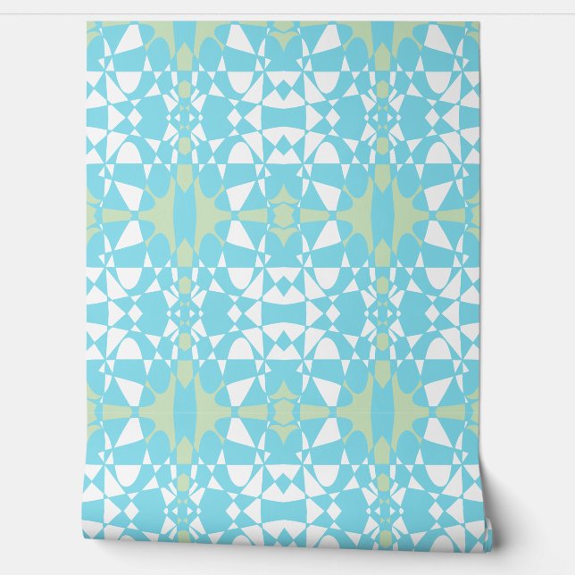 Mazipoodles Star Square Abstracte Check - Turquois Behang (Afrollen)