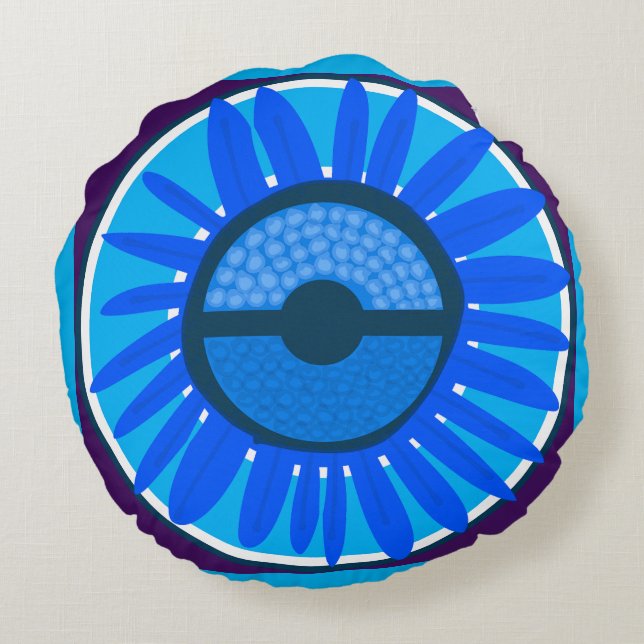 Mazipoodles Zonneschijn: Blauw 6 Rond Kussen (Achterkant)