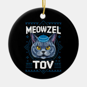 Mazzel Tov Hanukkah Joods Kat Vakantie Keramisch Ornament