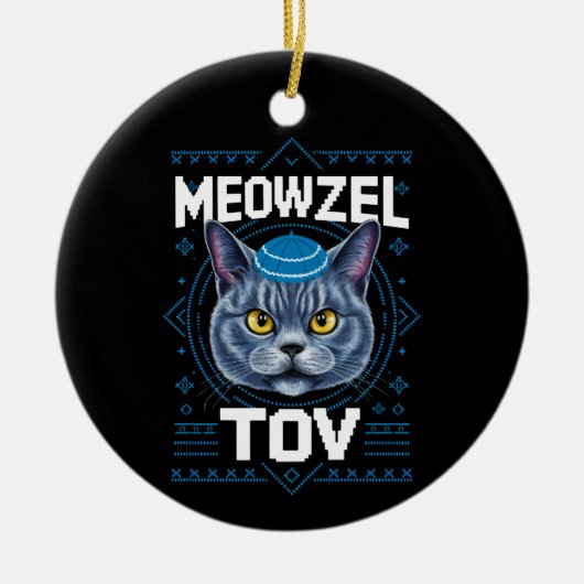 Mazzel Tov Hanukkah Joods Kat Vakantie Keramisch Ornament (Voorkant)