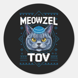Mazzel Tov Hanukkah Joodse Kattenfeestdag Ronde Sticker