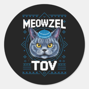 Mazzel Tov Hanukkah Joodse Kattenfeestdag Ronde Sticker