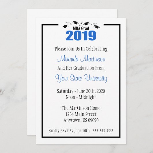 MBA Afstudeerder 2019 Afstuderen nodigt uit (Blauw Kaart (Voorkant / Achterkant)