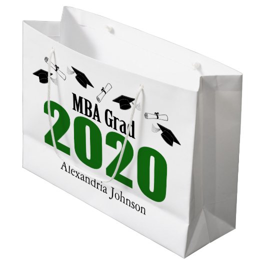 MBA Afstudeerder 2020 Afstuderen Gift Bag (Groen) Groot Cadeauzakje (Voorkant Gekanteld)