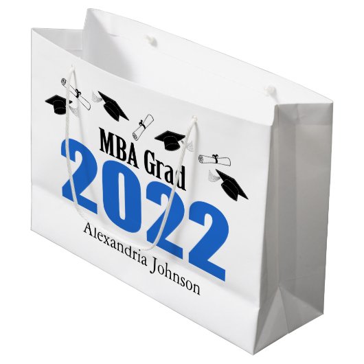 MBA Afstudeerder 2022 Afstuderen Gift Bag (Blauw) Groot Cadeauzakje (Voorkant Gekanteld)