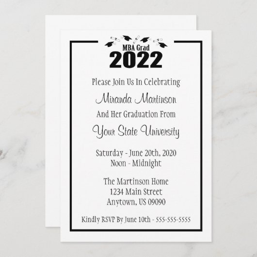MBA Afstudeerder 2022 Afstuderen nodigt uit (Zwart Kaart (Voorkant / Achterkant)