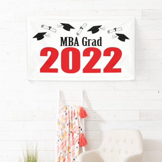 MBA Afstudeerder 2022 Petten en diploma's (rood) Spandoek (Insitu)