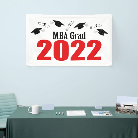 MBA Afstudeerder 2022 Petten en diploma's (rood) Spandoek (Beurs)