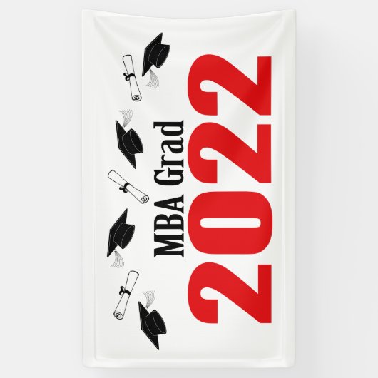 MBA Afstudeerder 2022 Petten en diploma's (rood) Spandoek (Verticaal)