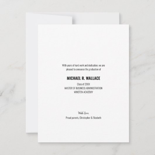 MBA bedrijf Afstuderen Aangepaste fotonaam Aankondiging (Achterkant)