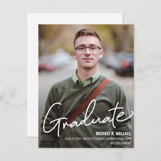 MBA bedrijf Afstuderen Aangepaste fotonaam Aankondiging (Voorkant / Achterkant)