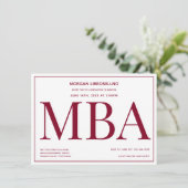 MBA degree Burgundy White Graduation Party Kaart (Staand voorkant)