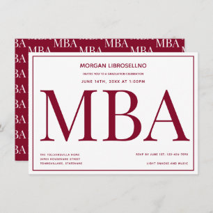 MBA degree Burgundy White Graduation Party Kaart