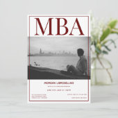 MBA degree White Burgundy Photo Graduparty Kaart (Staand voorkant)