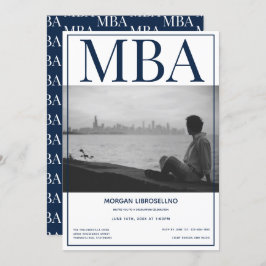 MBA-graad White Blue Photo Graduparty Kaart