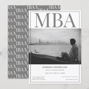 MBA-graad White Grey Photo Graduparty Kaart