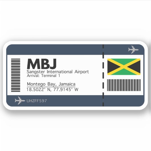 MBJ Jamaica Boarding Pass - Airport Ticket Sticker (Voorkant)