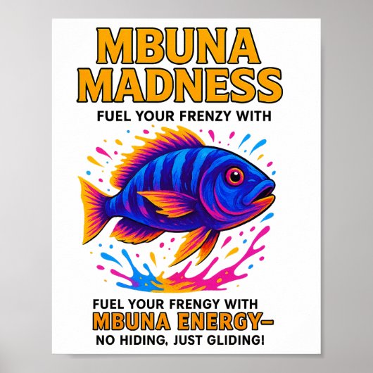 Mbuna Madness Poster – Neon Cichlid Muurkunst (Voorkant)
