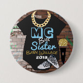 MC Big Sister Hip Hop Boy Shower Pinback Button (Voorkant)