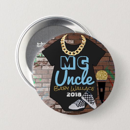 MC oom| Cute Hip Hop Boy Shower Pinback Button (Voorkant /achterkant)