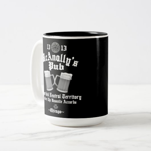 McAnally's Pub Witte Logo Tweekleurige Koffiemok (Voorkant links)