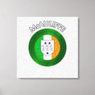 McAuliffe Crest & Celtic Knot op Shamrock Canvas Afdruk