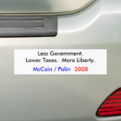 McCain/Palin 2008 = Minder overheid Bumpersticker (Op auto)