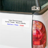 McCain/Palin 2008 = Minder overheid Bumpersticker (Op Truck)